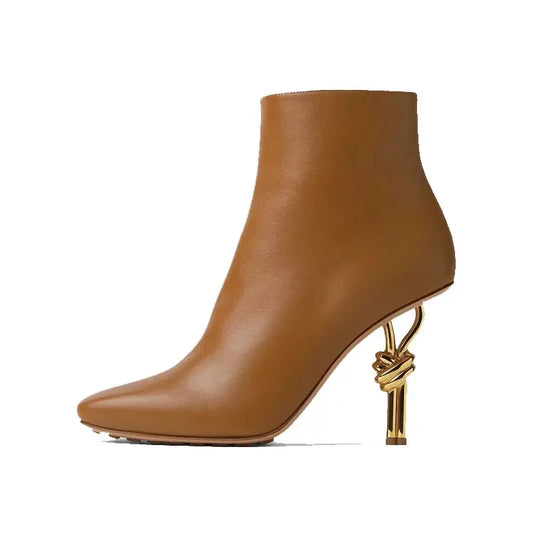 2025 Thermal Square Toe Boots Women's Metal Knot Heel Boots with Side Zipper Slim Stiletto for Snow Commuting & Holiday Parties