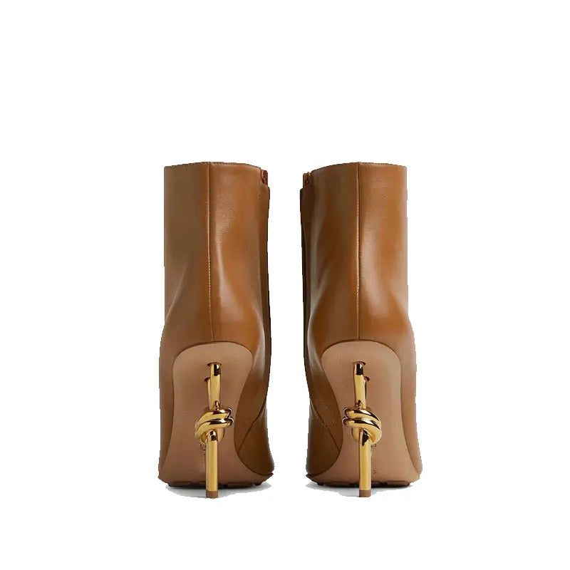 2025 Thermal Square Toe Boots Women's Metal Knot Heel Boots with Side Zipper Slim Stiletto for Snow Commuting & Holiday Parties