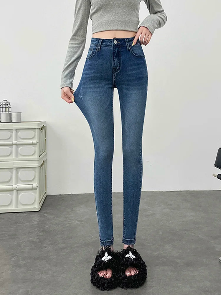 Women Stretchy Skinny Jeans Lady High Waist Vintage Pencil Long Pants Girls Leggings Straight Leg  Fashion Casual Daily Trousers