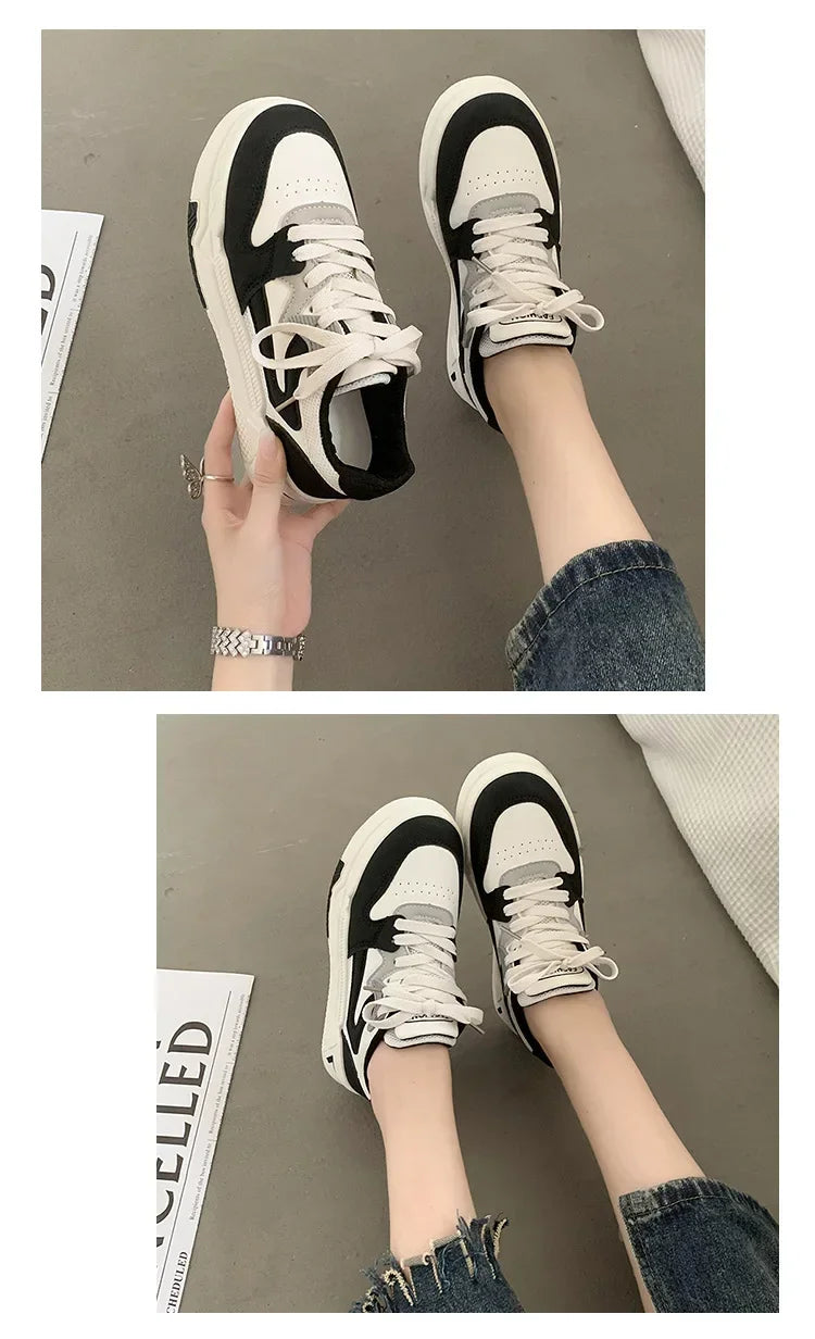 Brand Leather Women's Sneakers White Platform Woman Sports Sneakers Female Vulcanized Shoes Sneakers Casual Ladies Trainers2024
