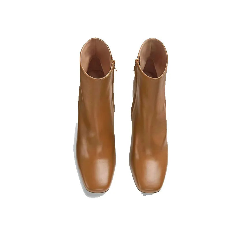2025 Thermal Square Toe Boots Women's Metal Knot Heel Boots with Side Zipper Slim Stiletto for Snow Commuting & Holiday Parties