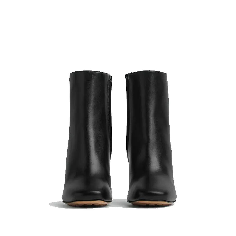 2025 Thermal Square Toe Boots Women's Metal Knot Heel Boots with Side Zipper Slim Stiletto for Snow Commuting & Holiday Parties