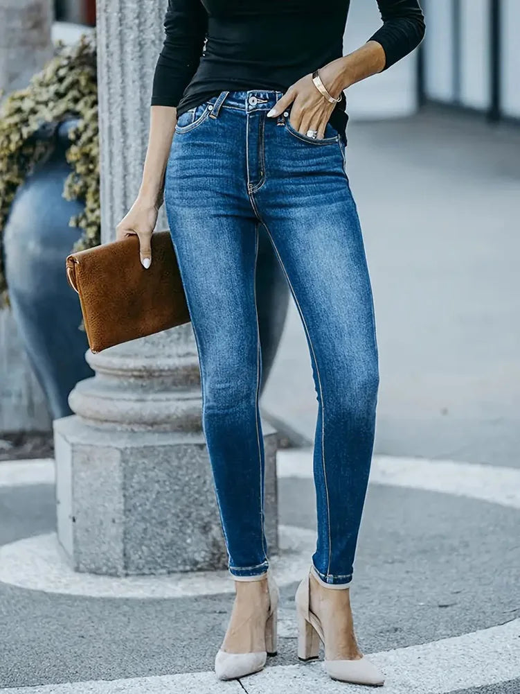 Women Stretchy Skinny Jeans Lady High Waist Vintage Pencil Long Pants Girls Leggings Straight Leg  Fashion Casual Daily Trousers