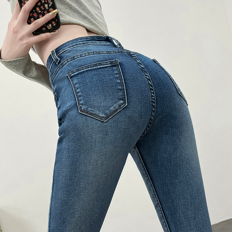 Women Stretchy Skinny Jeans Lady High Waist Vintage Pencil Long Pants Girls Leggings Straight Leg  Fashion Casual Daily Trousers