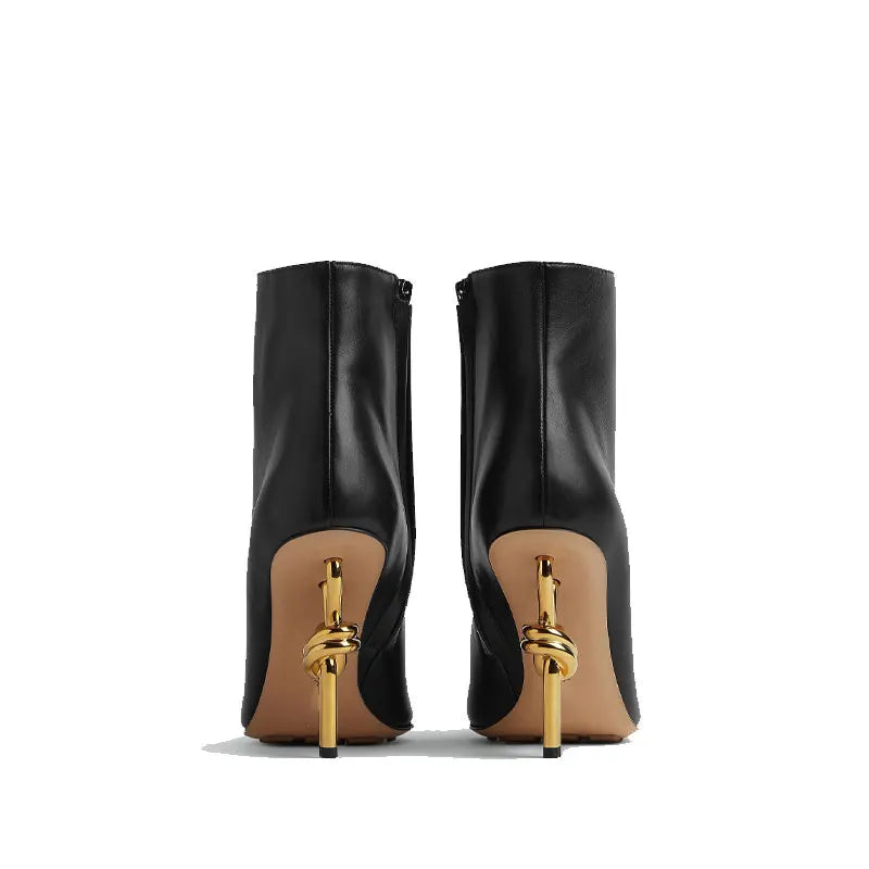 2025 Thermal Square Toe Boots Women's Metal Knot Heel Boots with Side Zipper Slim Stiletto for Snow Commuting & Holiday Parties